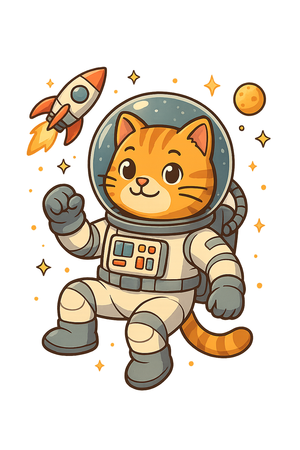 Kucing astronot kartun di latar belakang transparan