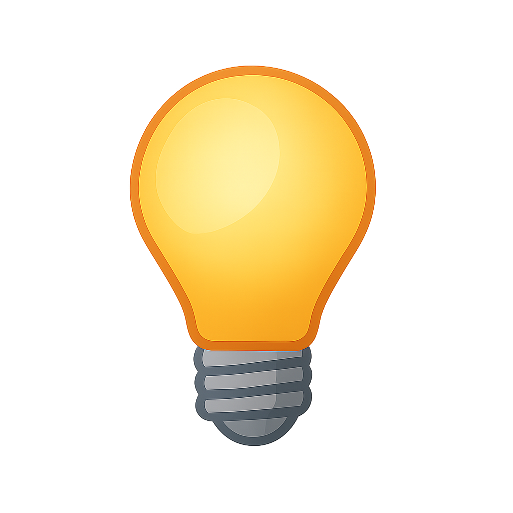 Bright cartoon glowing lamp with radiant light rays on transparent background