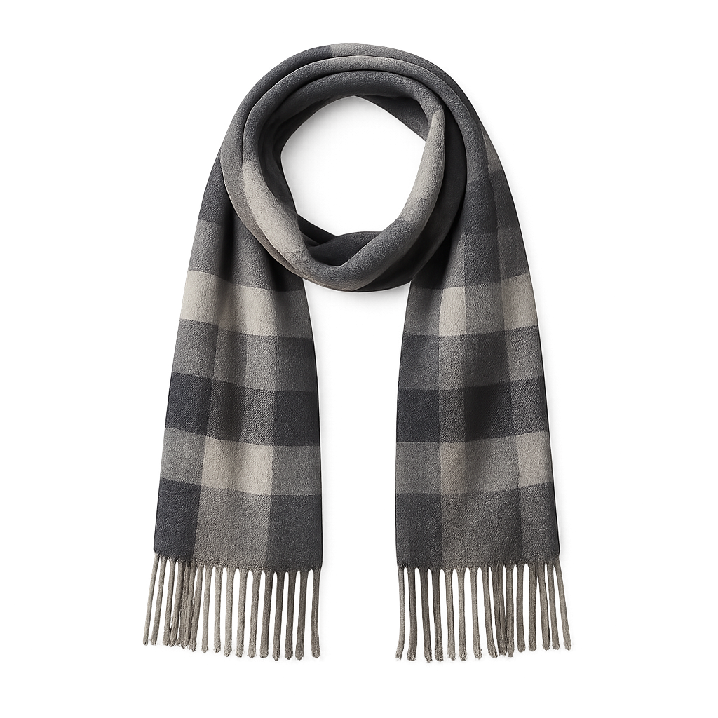 Warm checkered scarf with soft fabric on transparent background