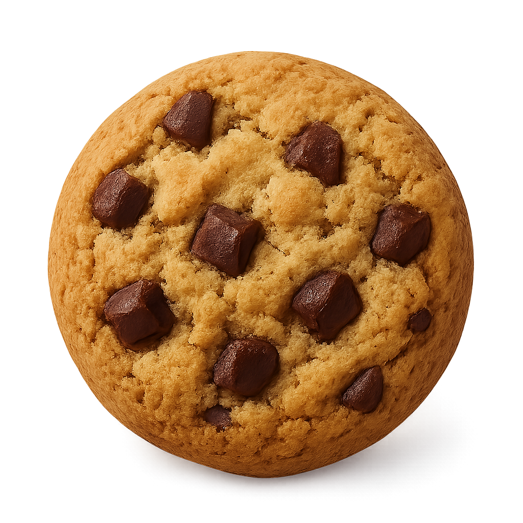 Round chocolate cookies with chunks of chocolate isolated on transparent background
