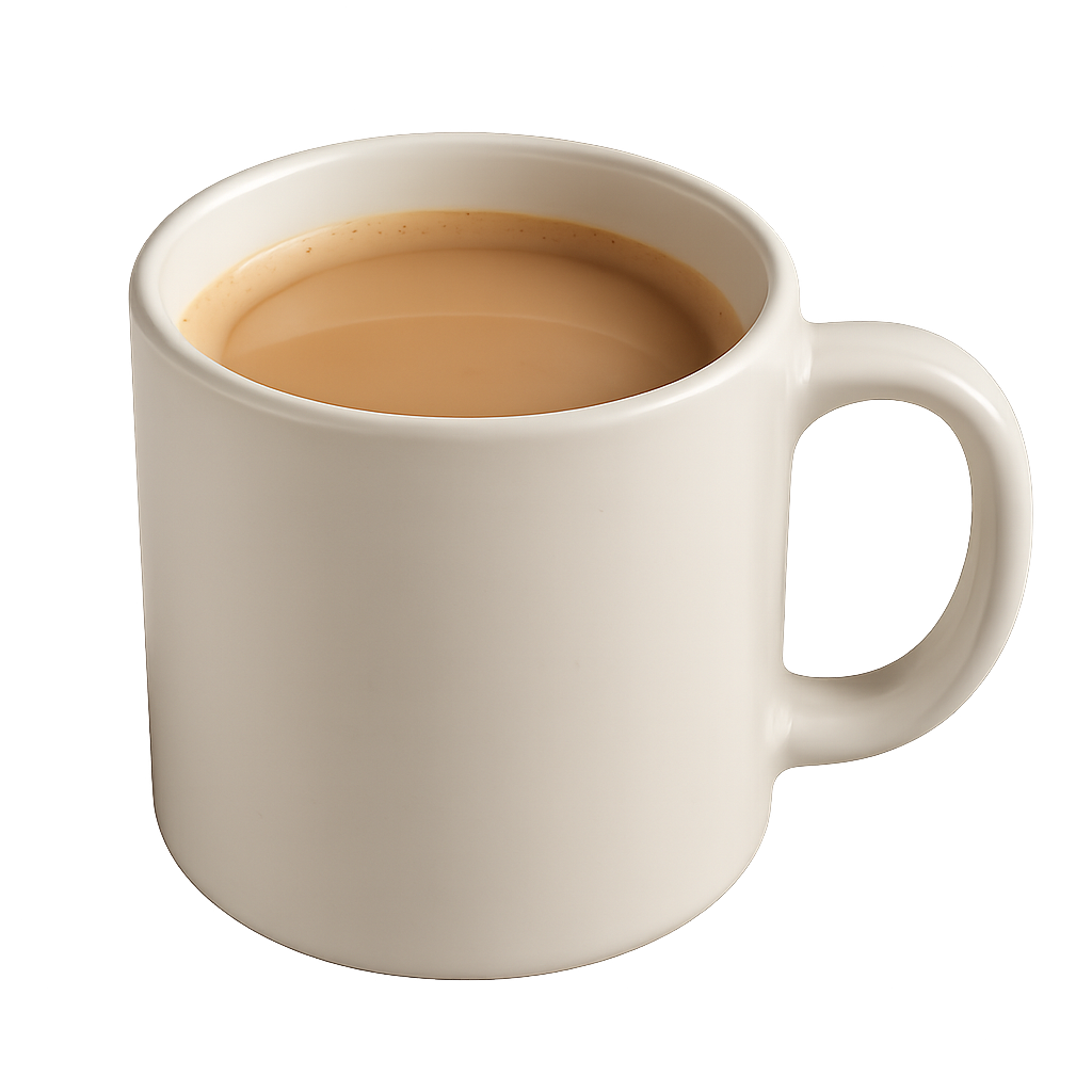 White classic cup filled with water on transparent background