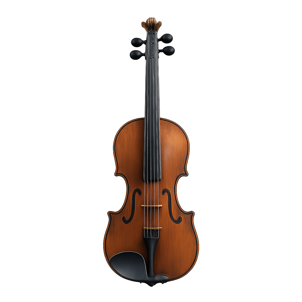 Classical wooden violin with bow on transparent background