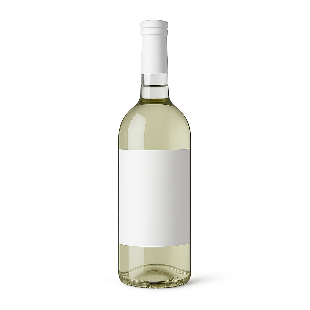 Clear glass wine bottle mockup isolated on transparent background