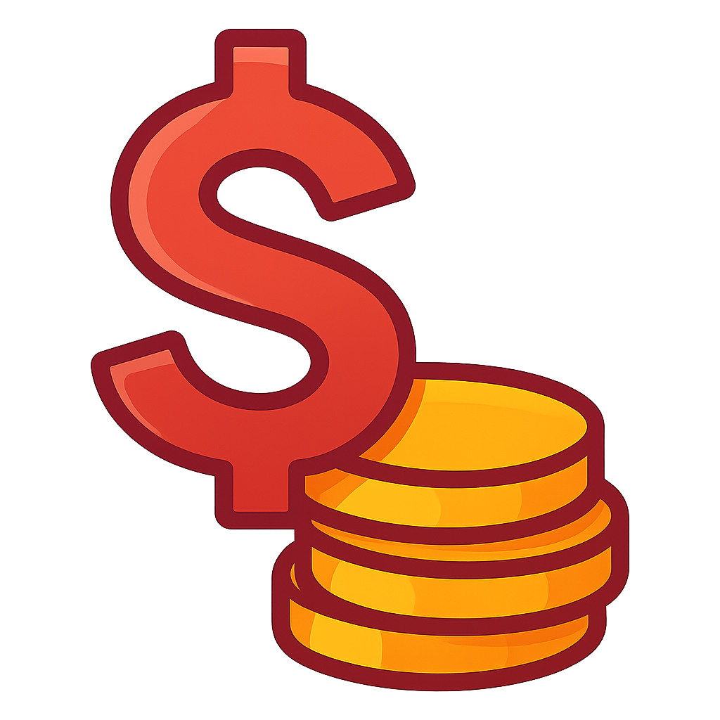 Stack of coins and dollar symbol on transparent background