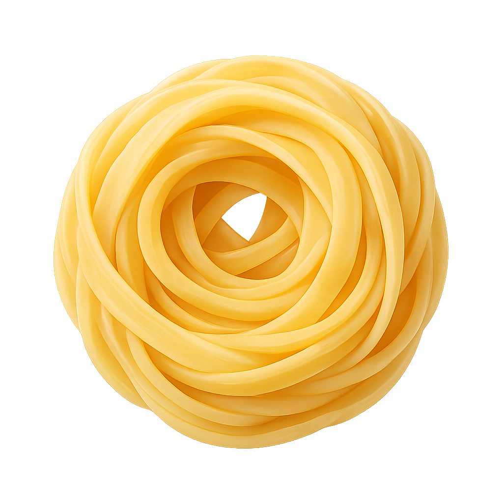 Cooked pasta nest made of twirled spaghetti on transparent background