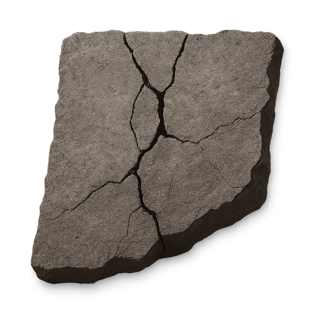 Cracked concrete piece isolated on transparent background