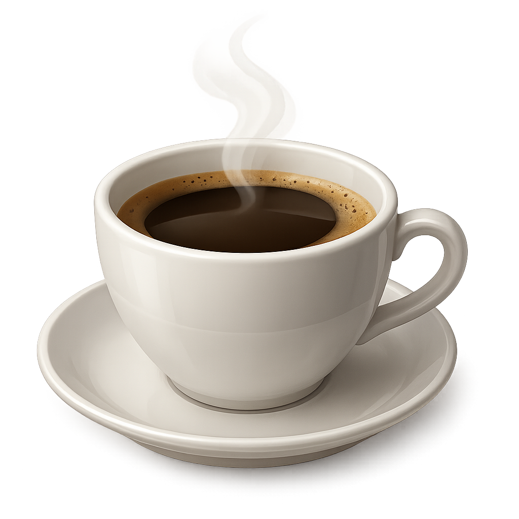 Steaming cup of hot coffee isolated on transparent background