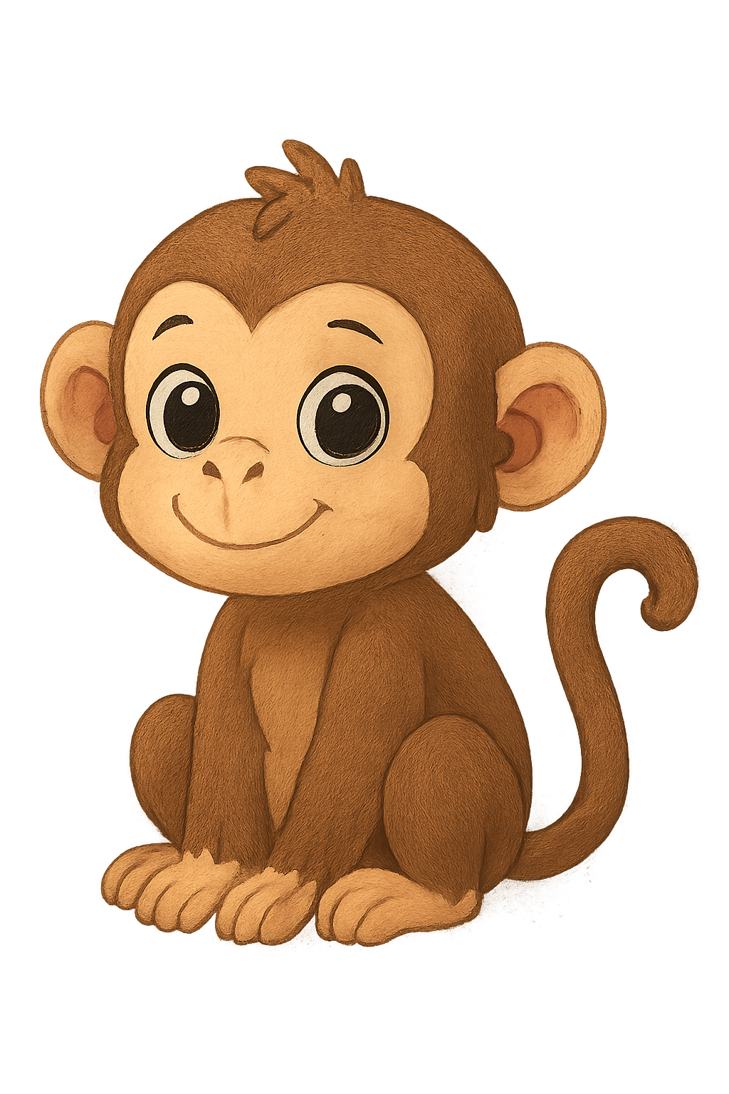 Smiling cartoon-style monkey illustration on transparent background