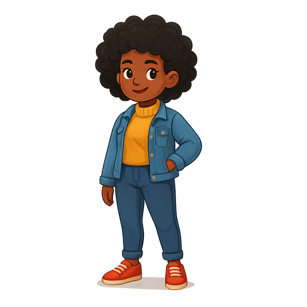 Stylized drawing of a young woman on a transparent background