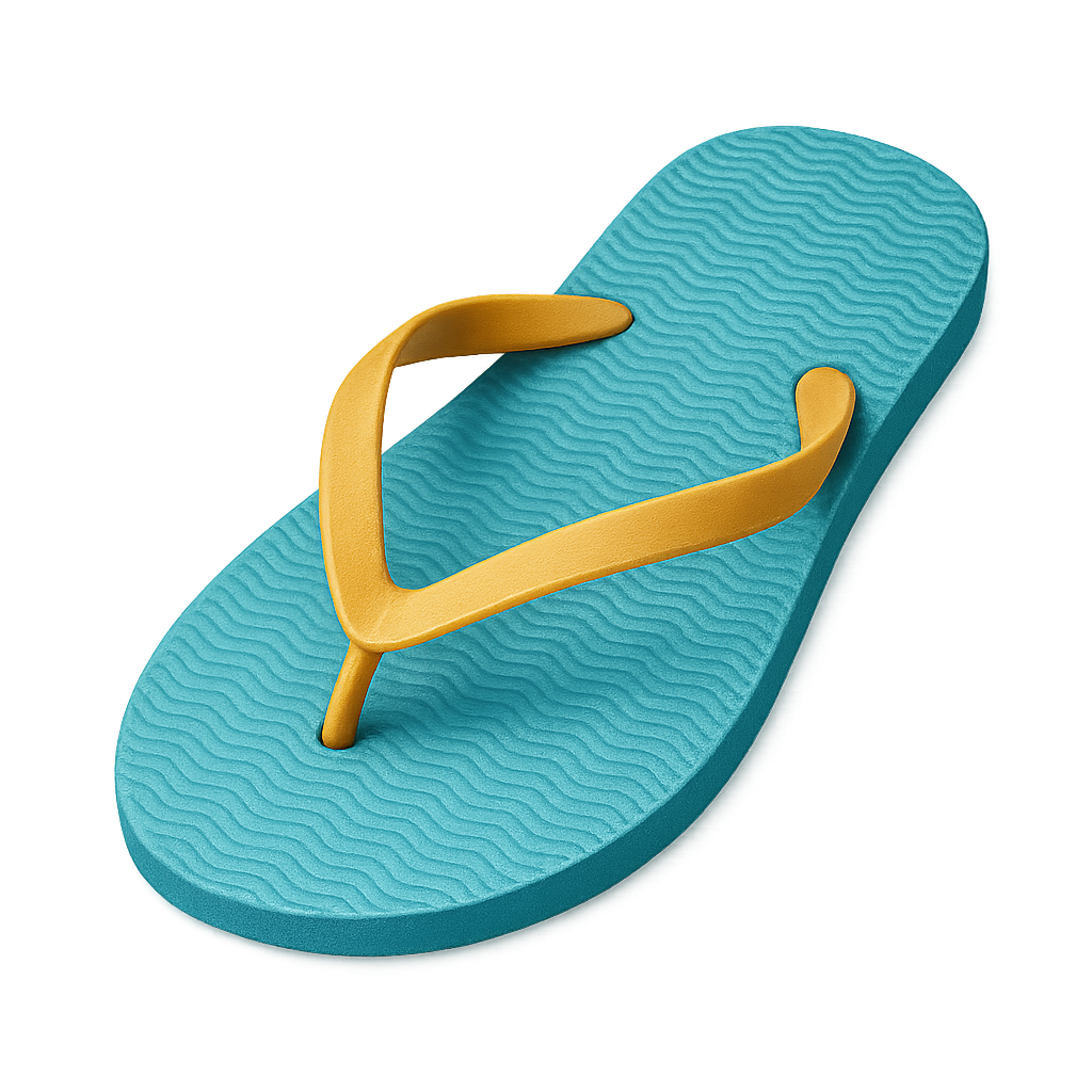 Chanclas con suelas azules sobre fondo transparente