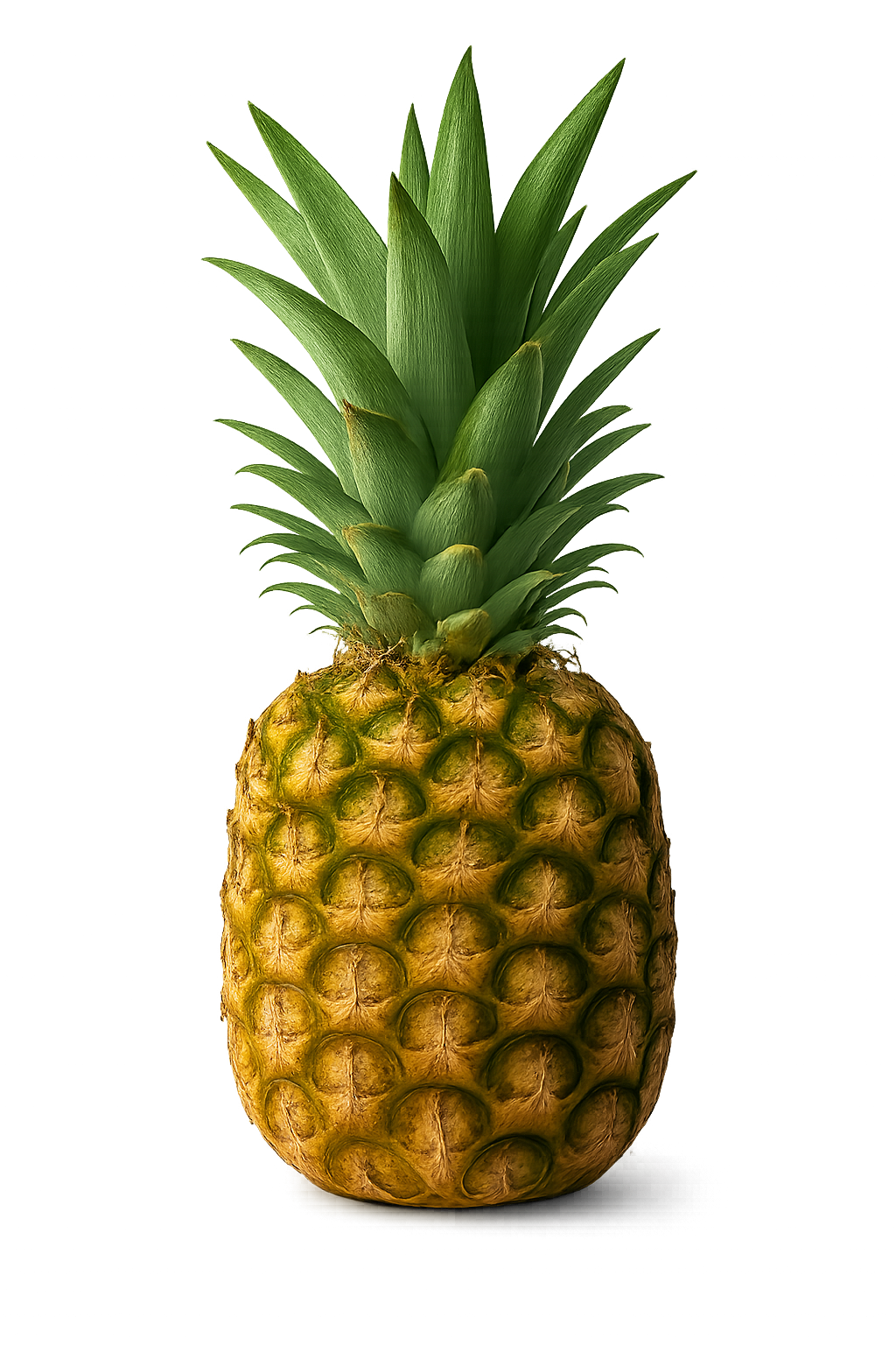 Nanas matang segar dengan daun hijau di latar belakang transparan