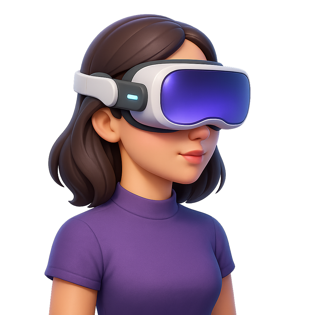Gadis memakai headset VR di latar belakang transparan