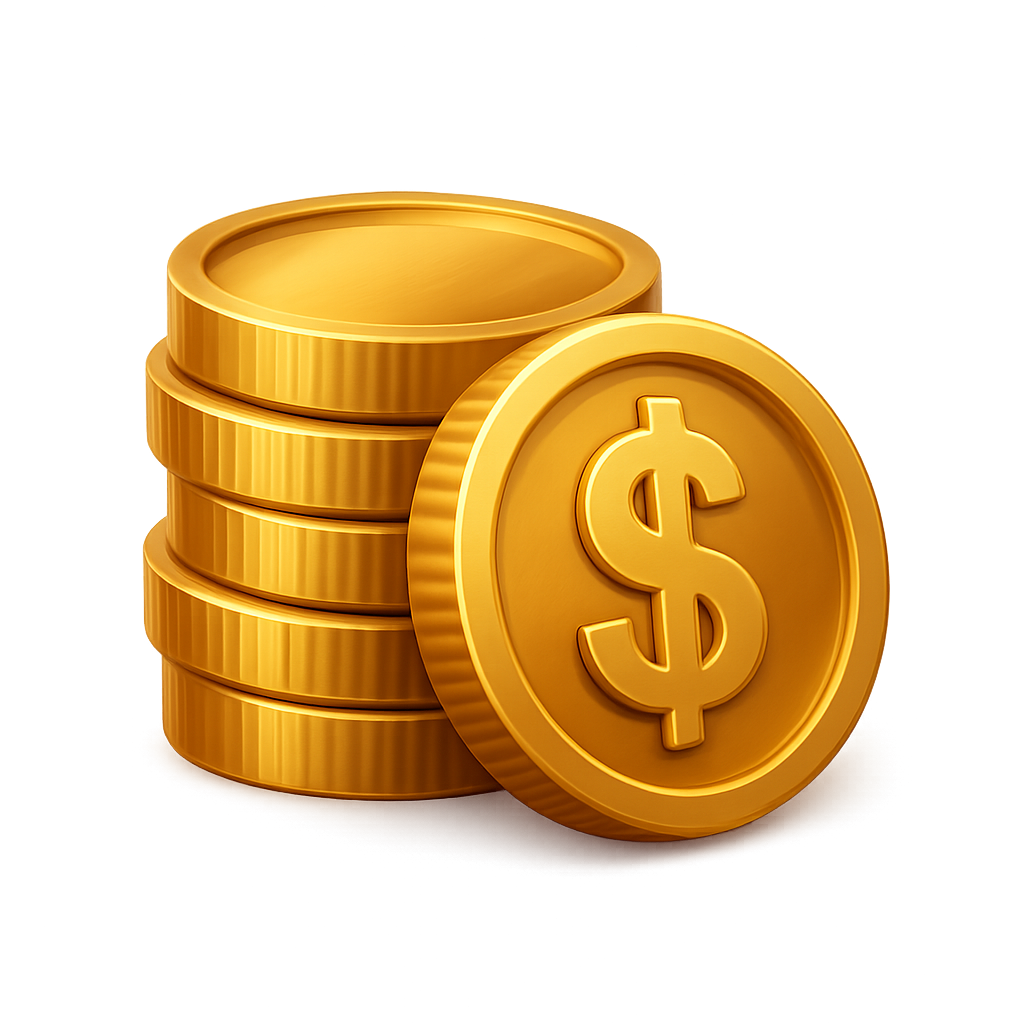 Monedas de oro y símbolo de dólar en fondo transparente