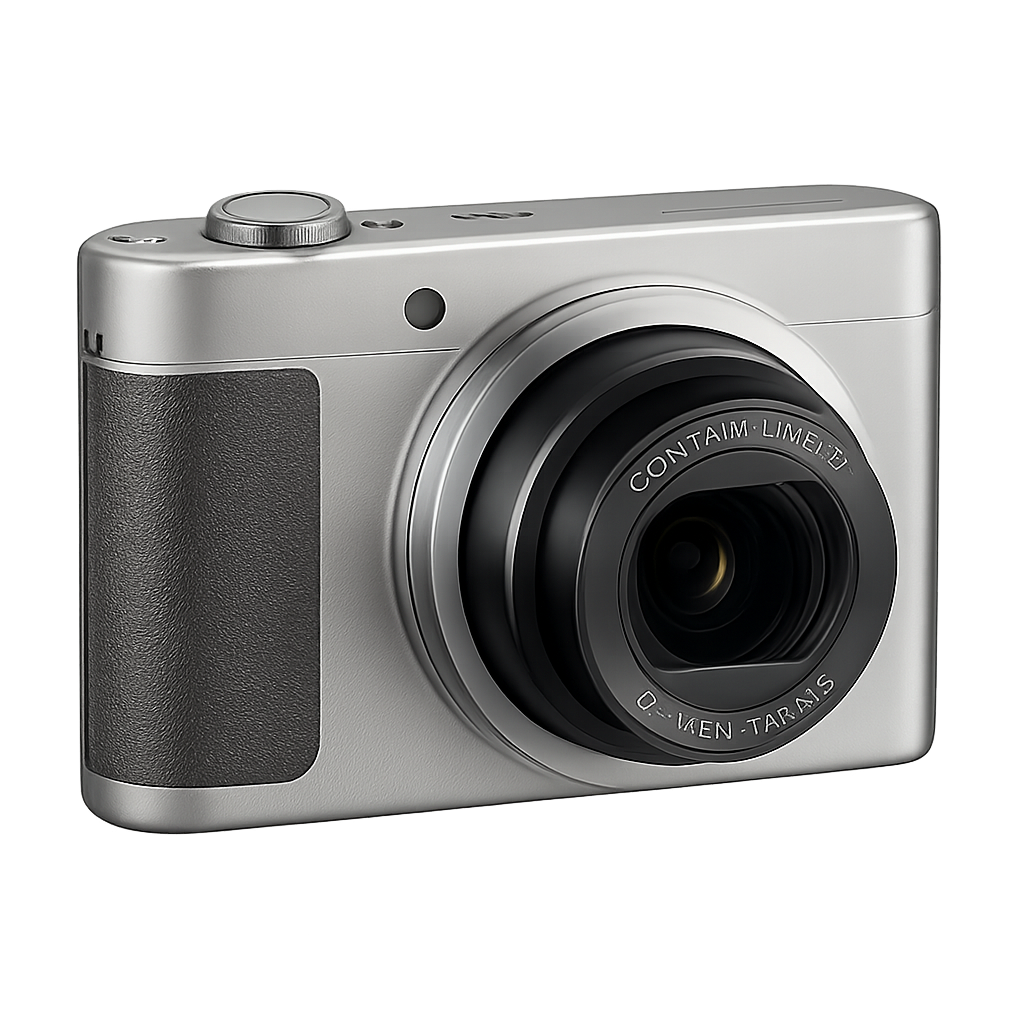 Gray digital camera isolated on transparent background