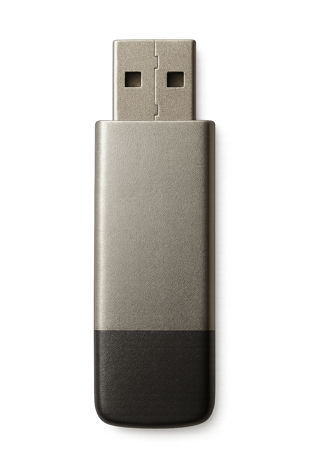 Memoria USB gris y negra sobre fondo transparente