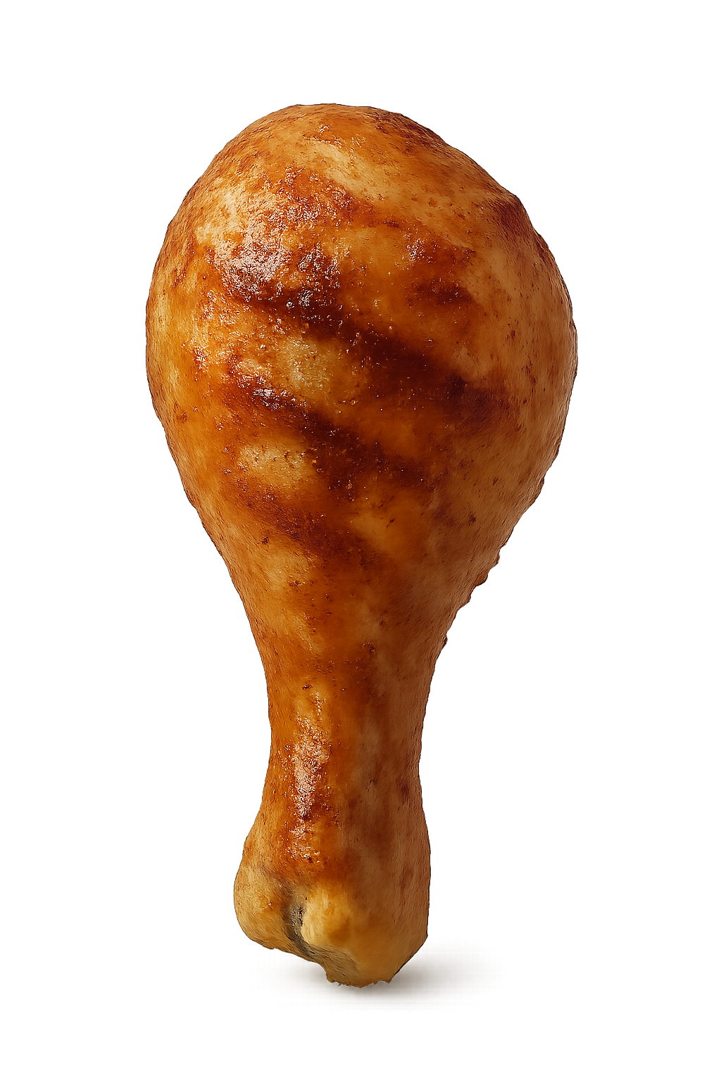 Grilled chicken leg with crispy skin isolated on transparent background