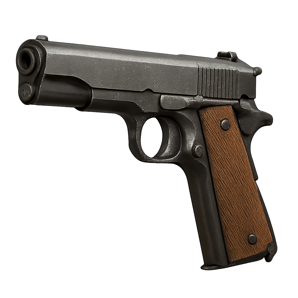 Gun securely placed in custom wooden insert isolated on transparent background