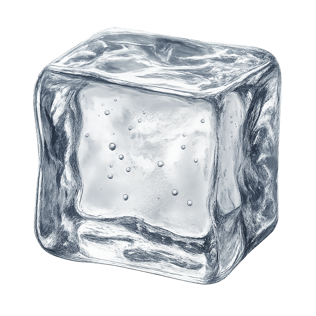 Top view of a single ice cube on a transparent background