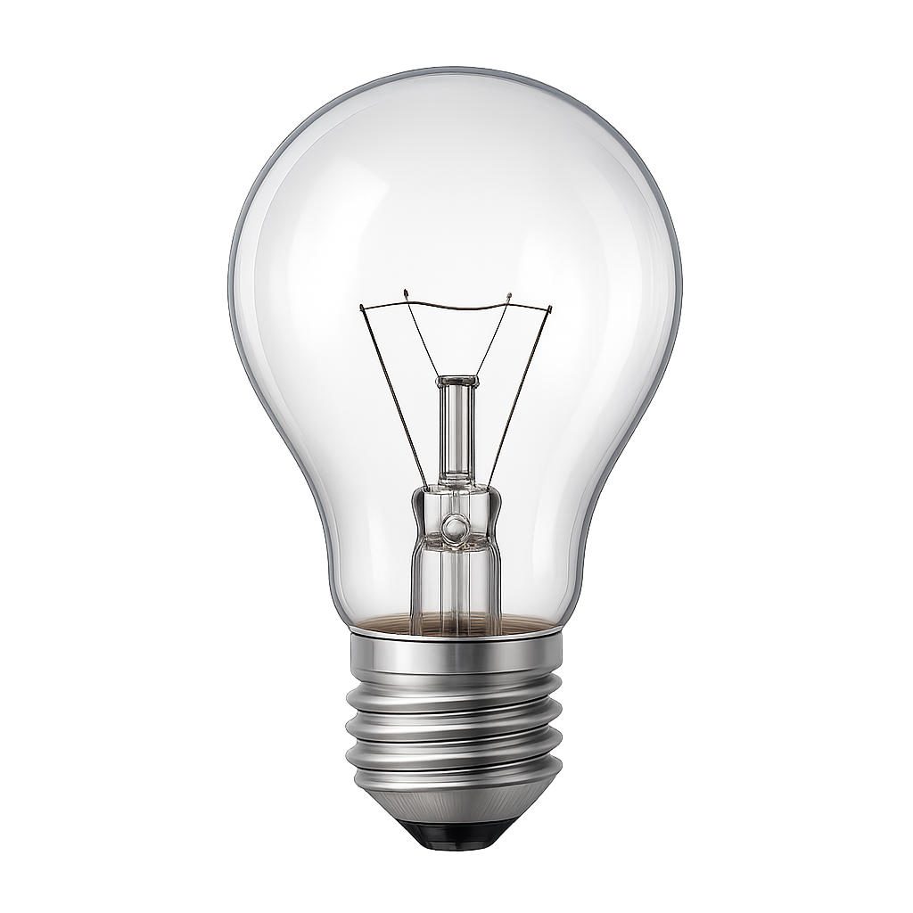 Classic incandescent light bulb on transparent background