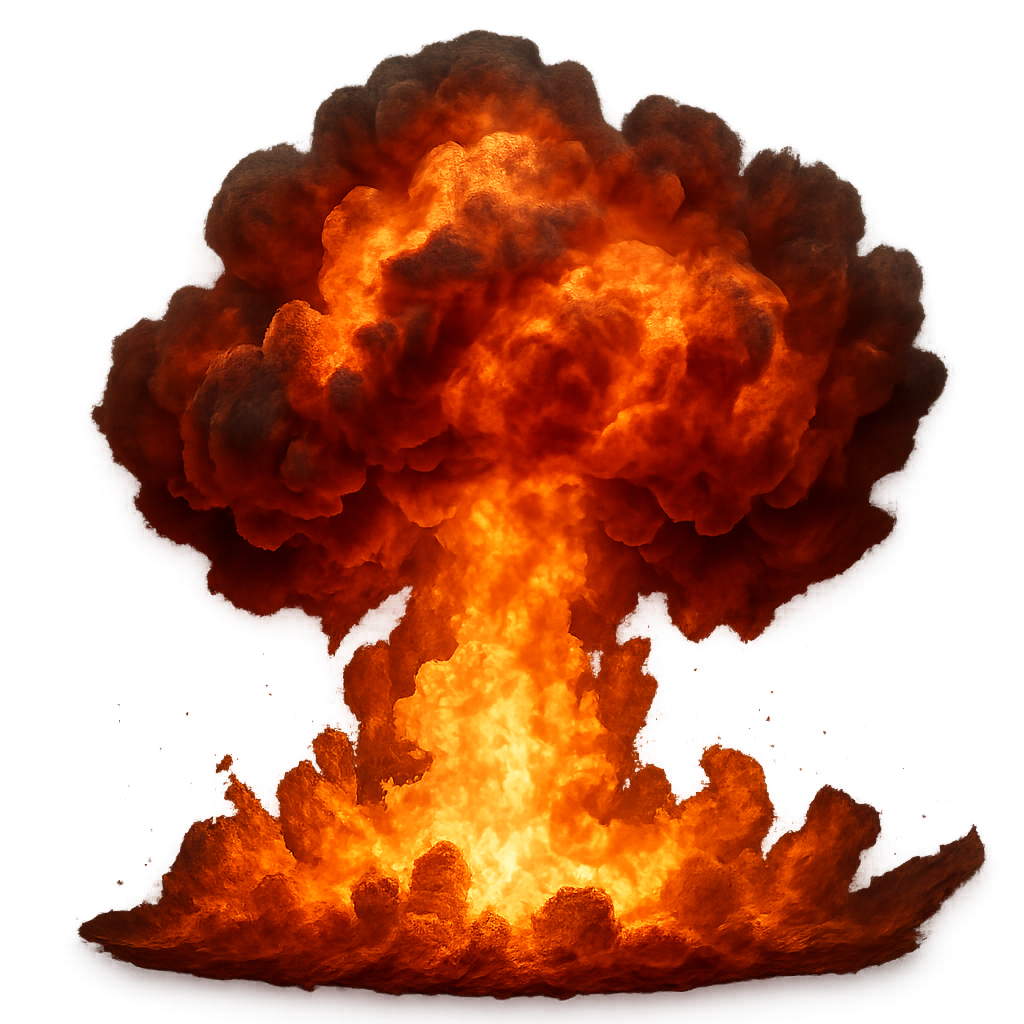 Nube de explosión nuclear PNG — explosión atómica ultra realista sobre fondo transparente Nube de explosión nuclear ultra realista sobre fondo transparente
