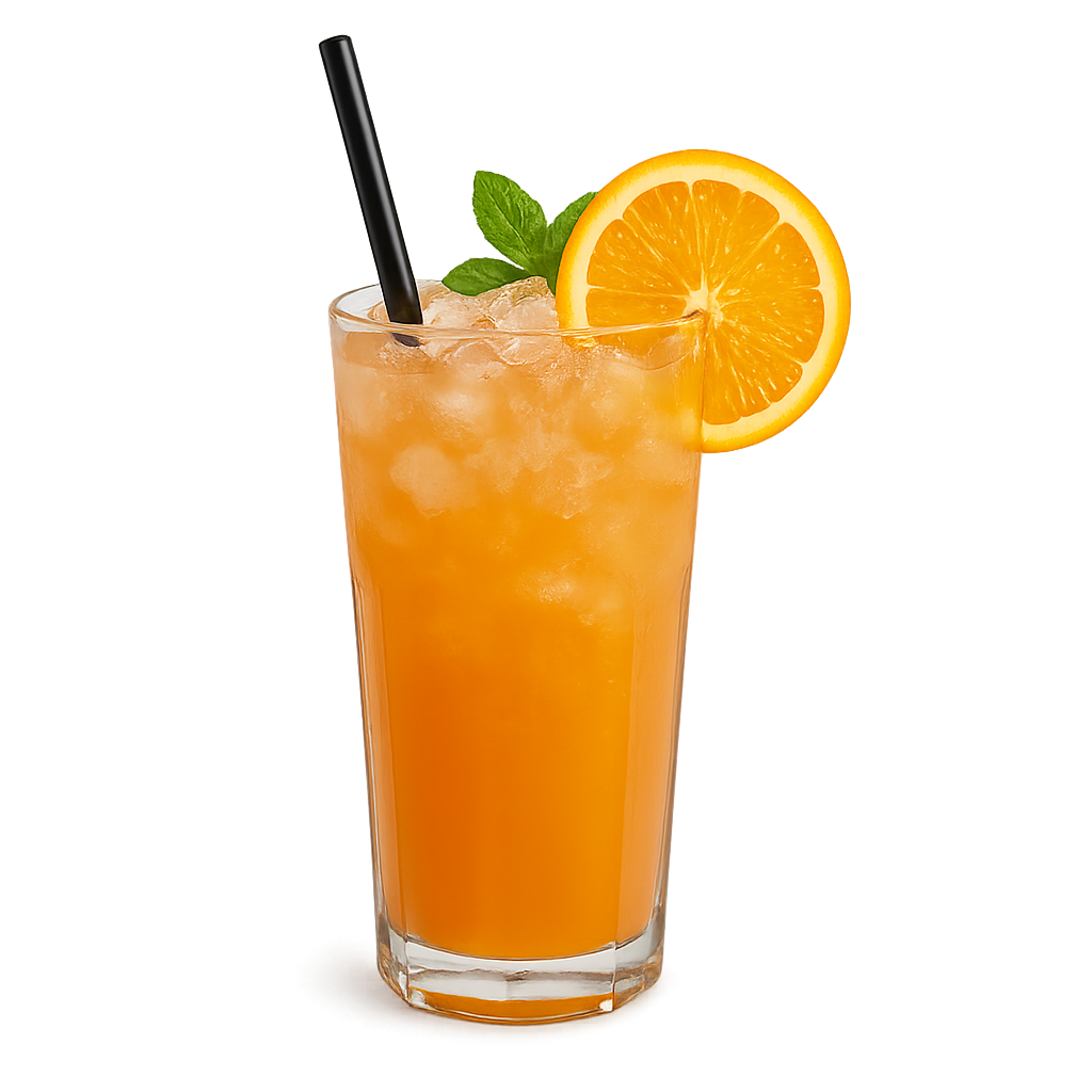 Orange cocktail with ice cubes in a glass