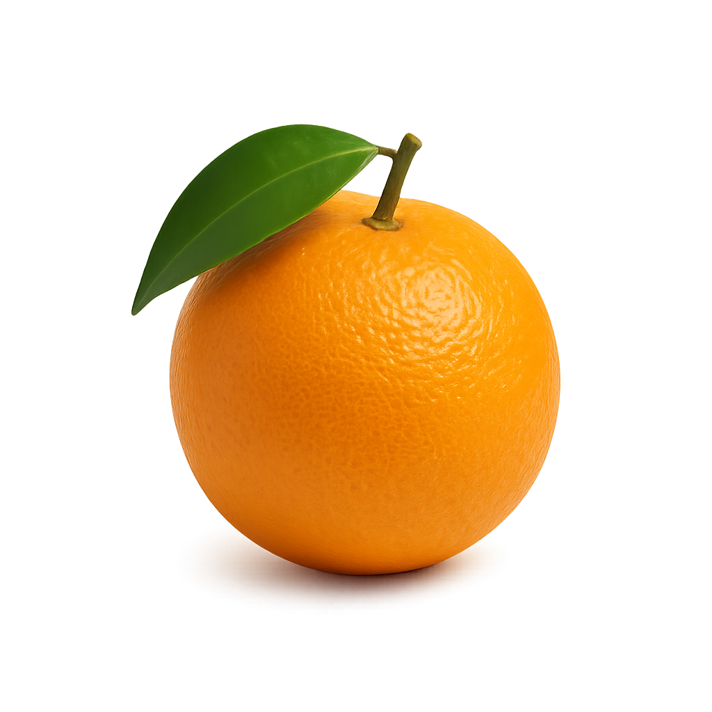 Whole fresh orange fruit on transparent background