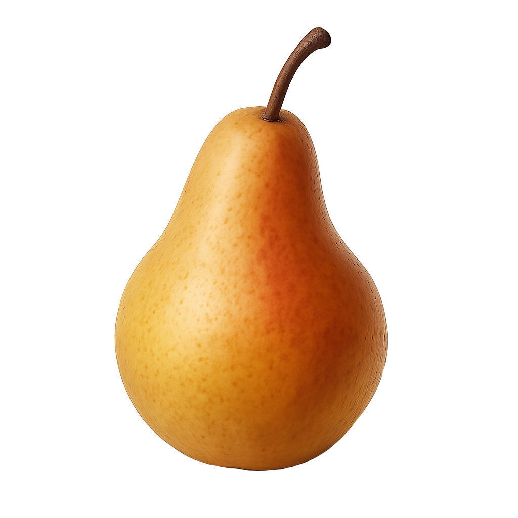 Fresh green pear with soft lighting on transparent background