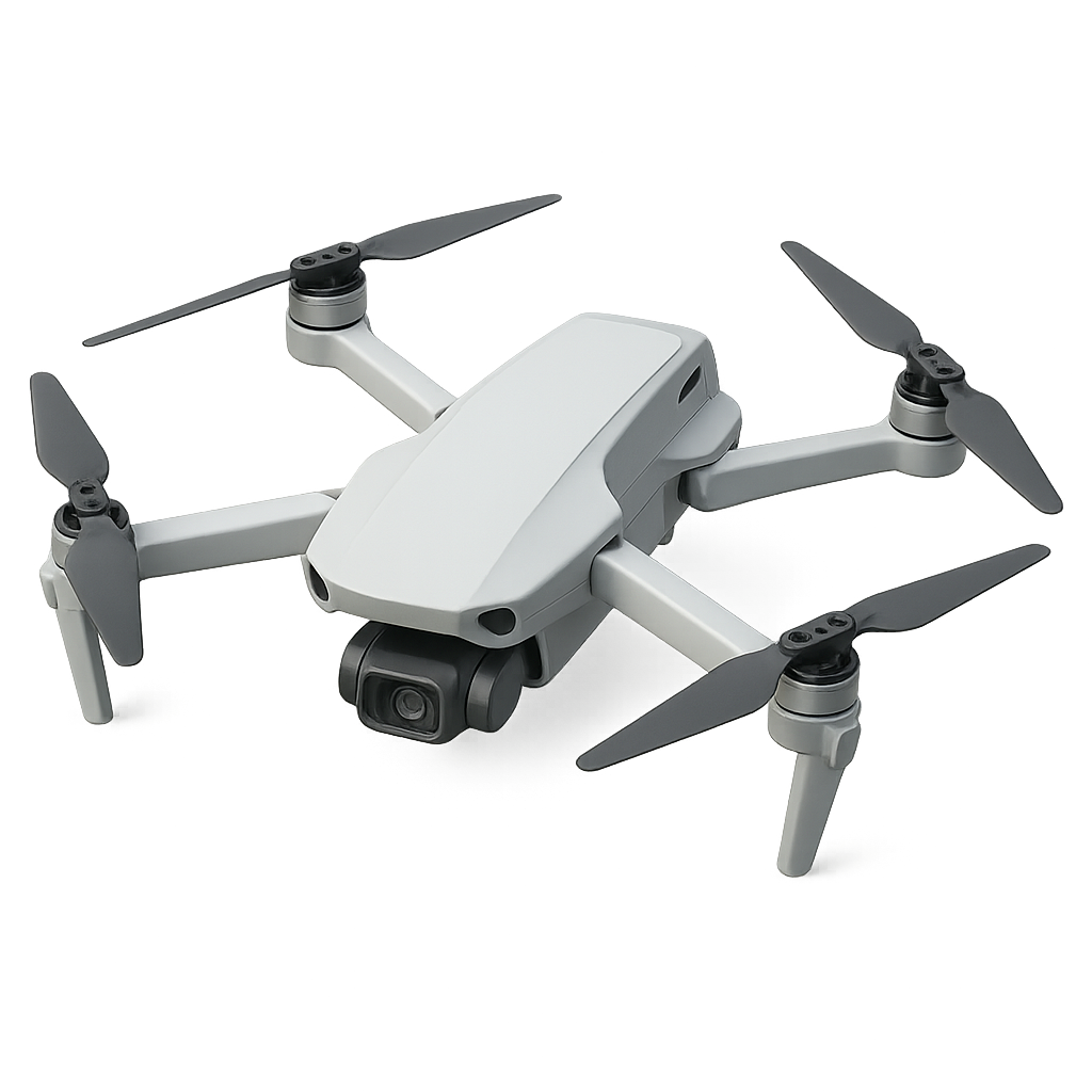 White drone with four propellers and built-in camera