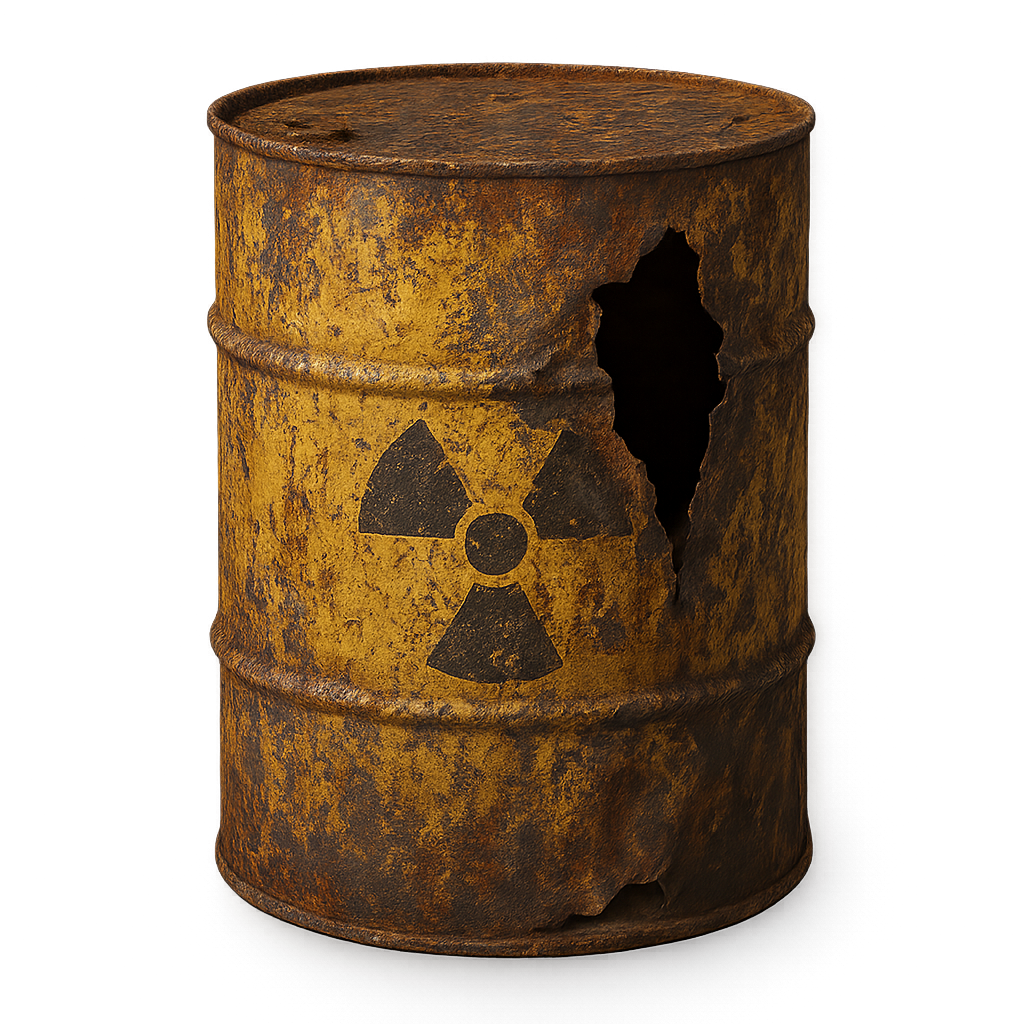 Damaged radioactive barrel isolated on transparent background