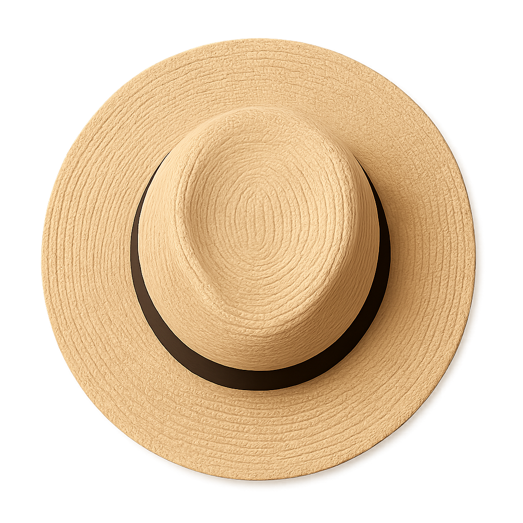 Topi jerami pantai dengan pita hitam di latar belakang transparan