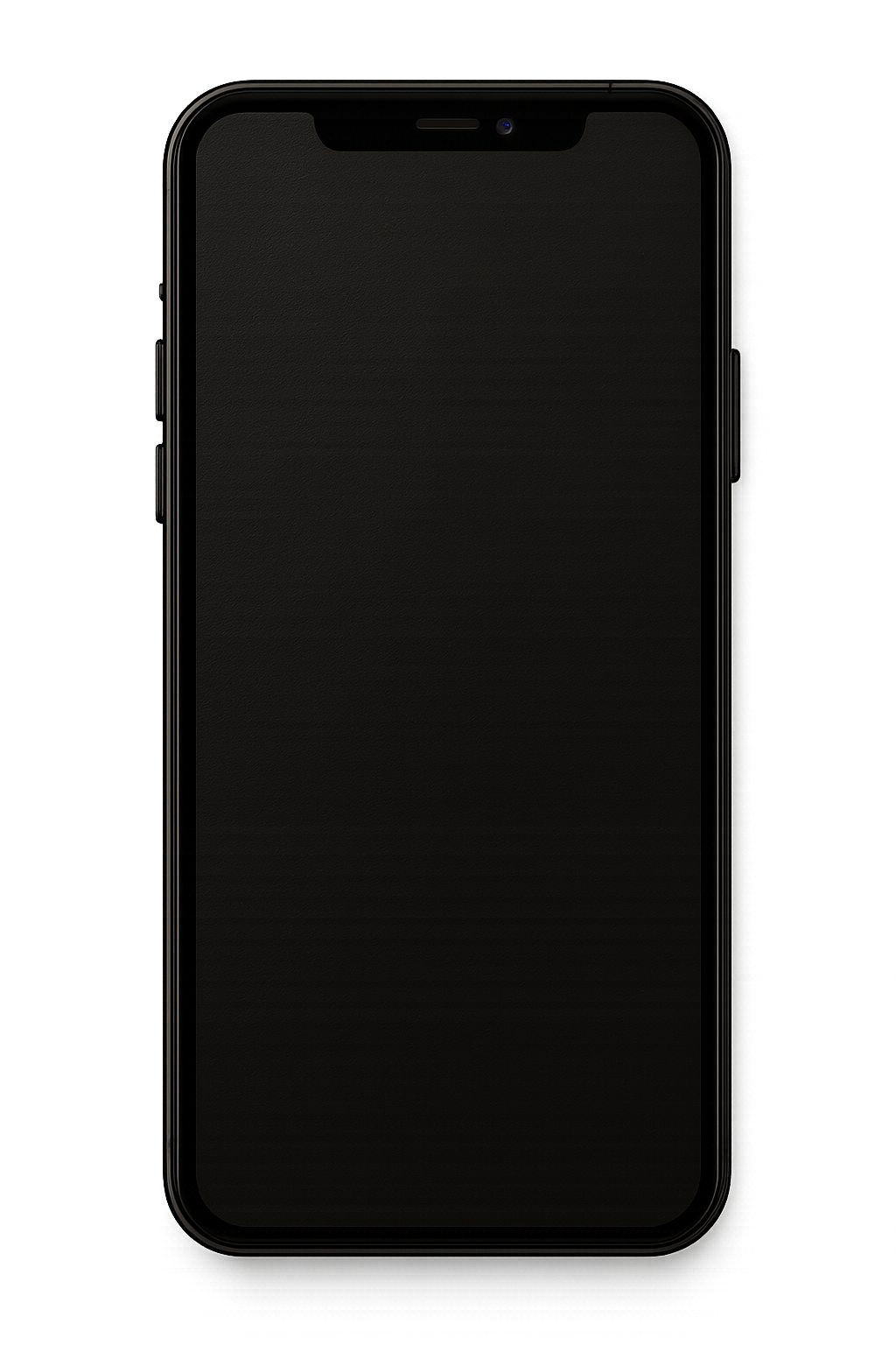 Realistic black smartphone front view isolated on transparent background