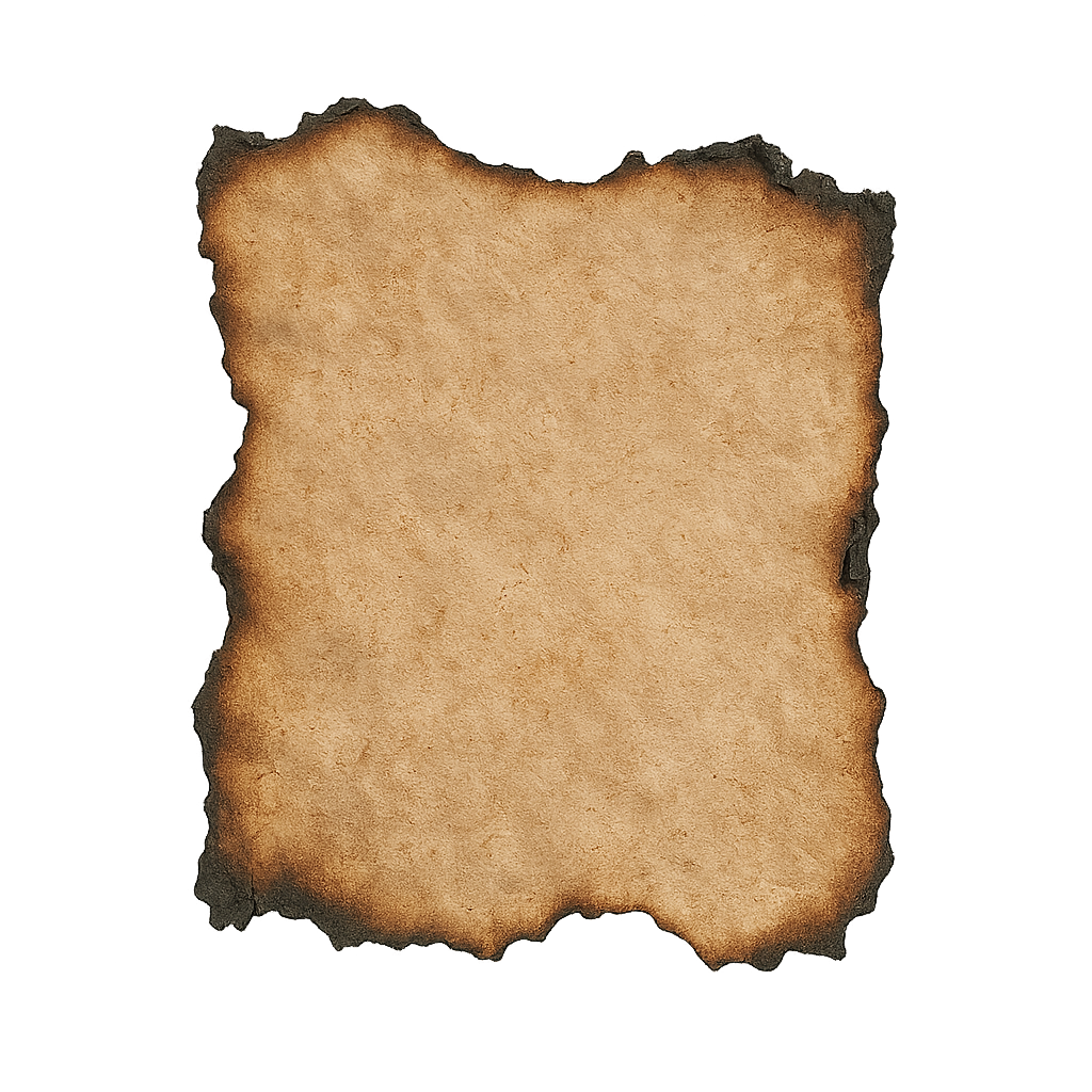 Folha de papel queimada realista PNG — bordas chamuscadas para design gráfico de terror, mistério e vintage Folha de papel queimada e rasgada com bordas escuras em fundo transparente
