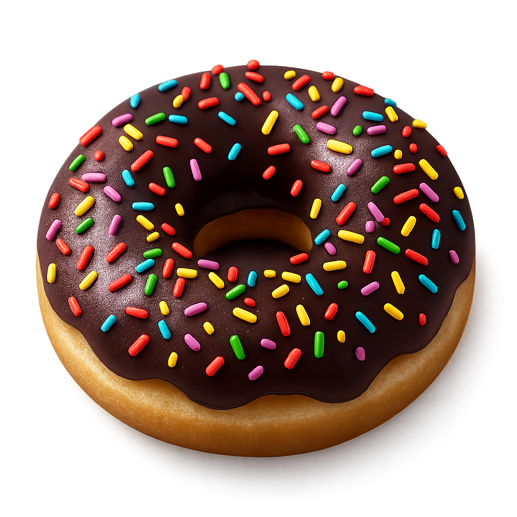 Rosquinha de chocolate realista com granulados PNG — saboroso doce em fundo transparente Rosquinha de chocolate realista com granulados coloridos em fundo transparente