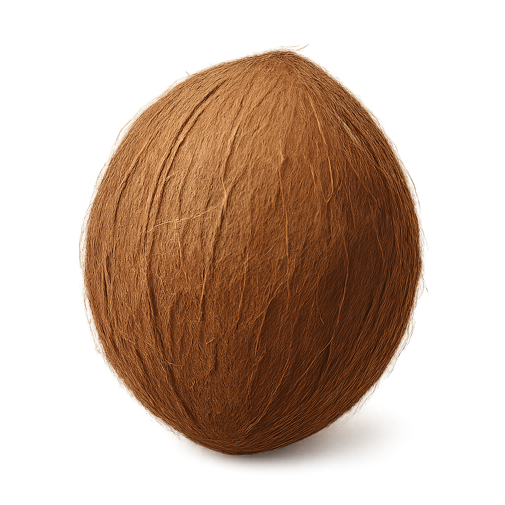 Whole brown coconut with natural shell texture