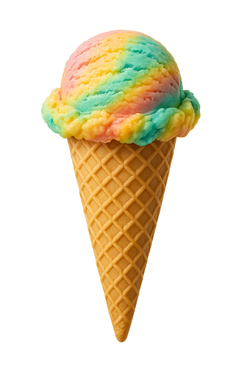 Colorful ice cream cone isolated on transparent background