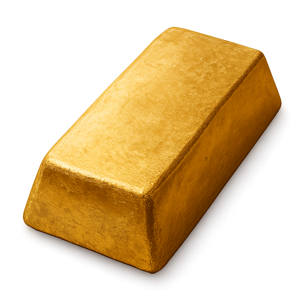 Single gold bar with reflective surface