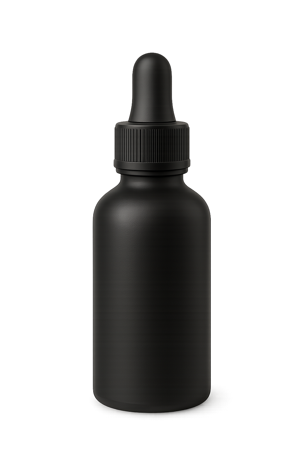 Mockup de frasco cuentagotas negro mate sobre fondo transparente