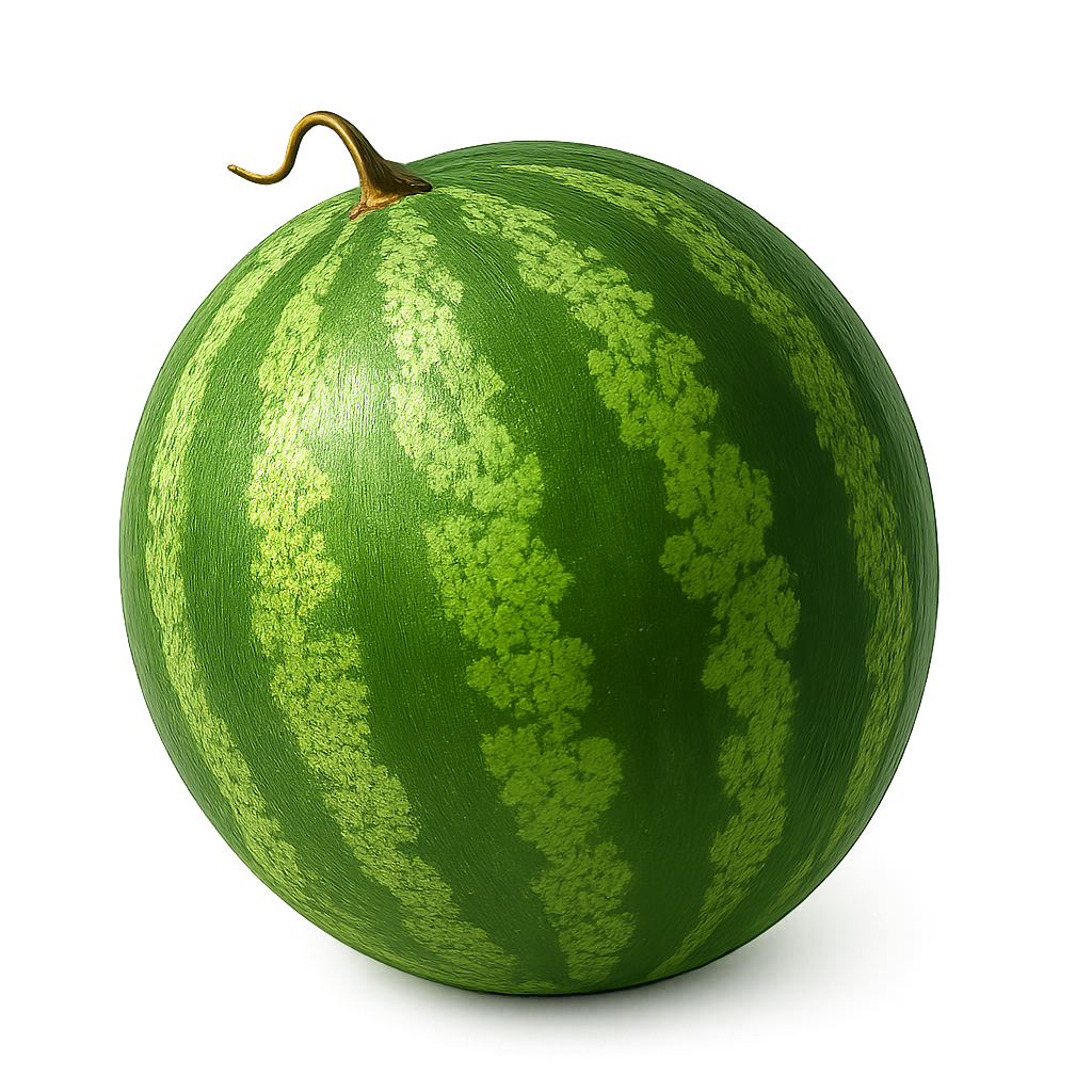 Whole watermelon with green striped skin