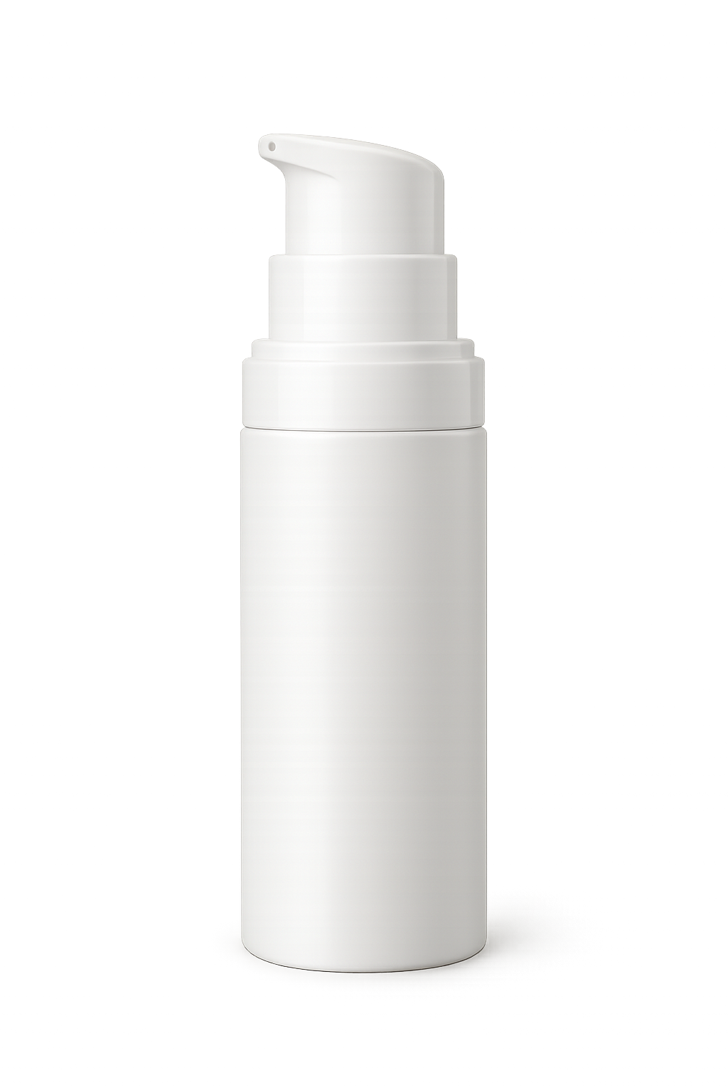 Mockup botol putih dengan pompa airless di latar belakang transparan