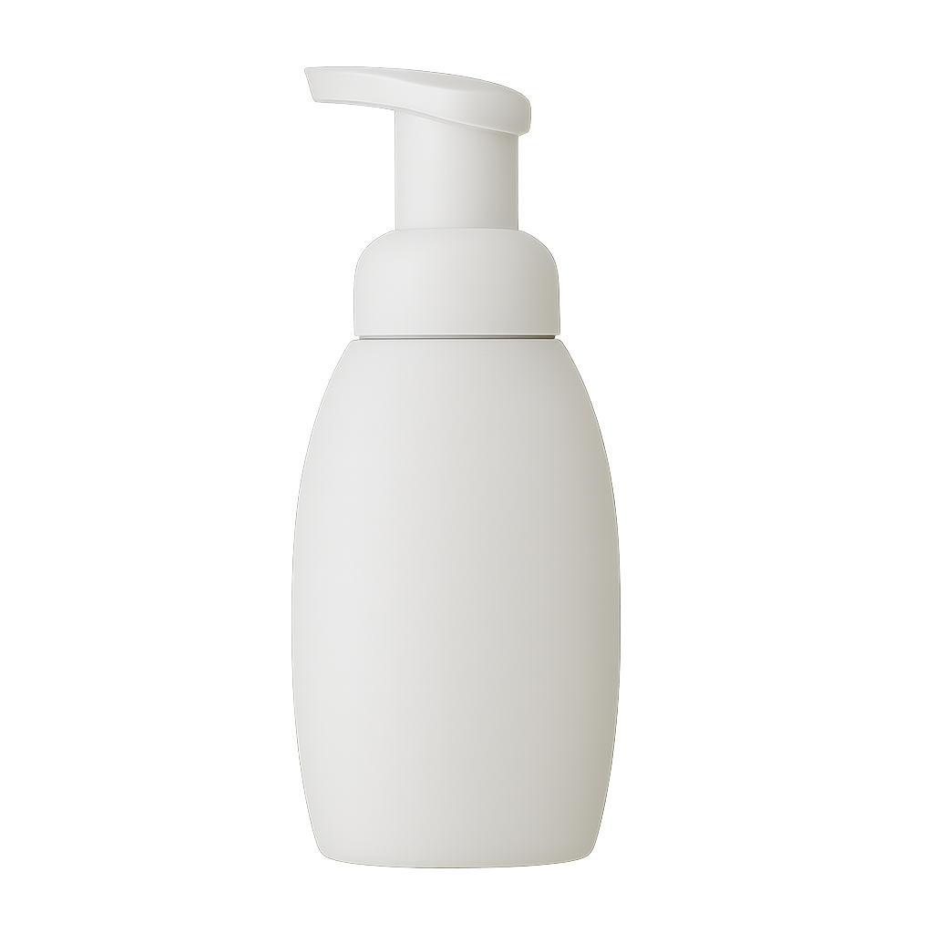 Mockup botol pembersih berbusa putih di latar belakang transparan