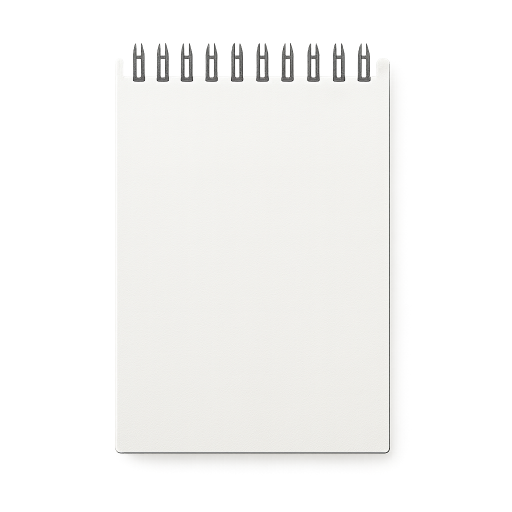 Mockup de cuaderno de papel blanco vista superior PNG — papelería limpia para branding y diseño Vista superior del mockup de cuaderno de papel blanco sobre fondo transparente