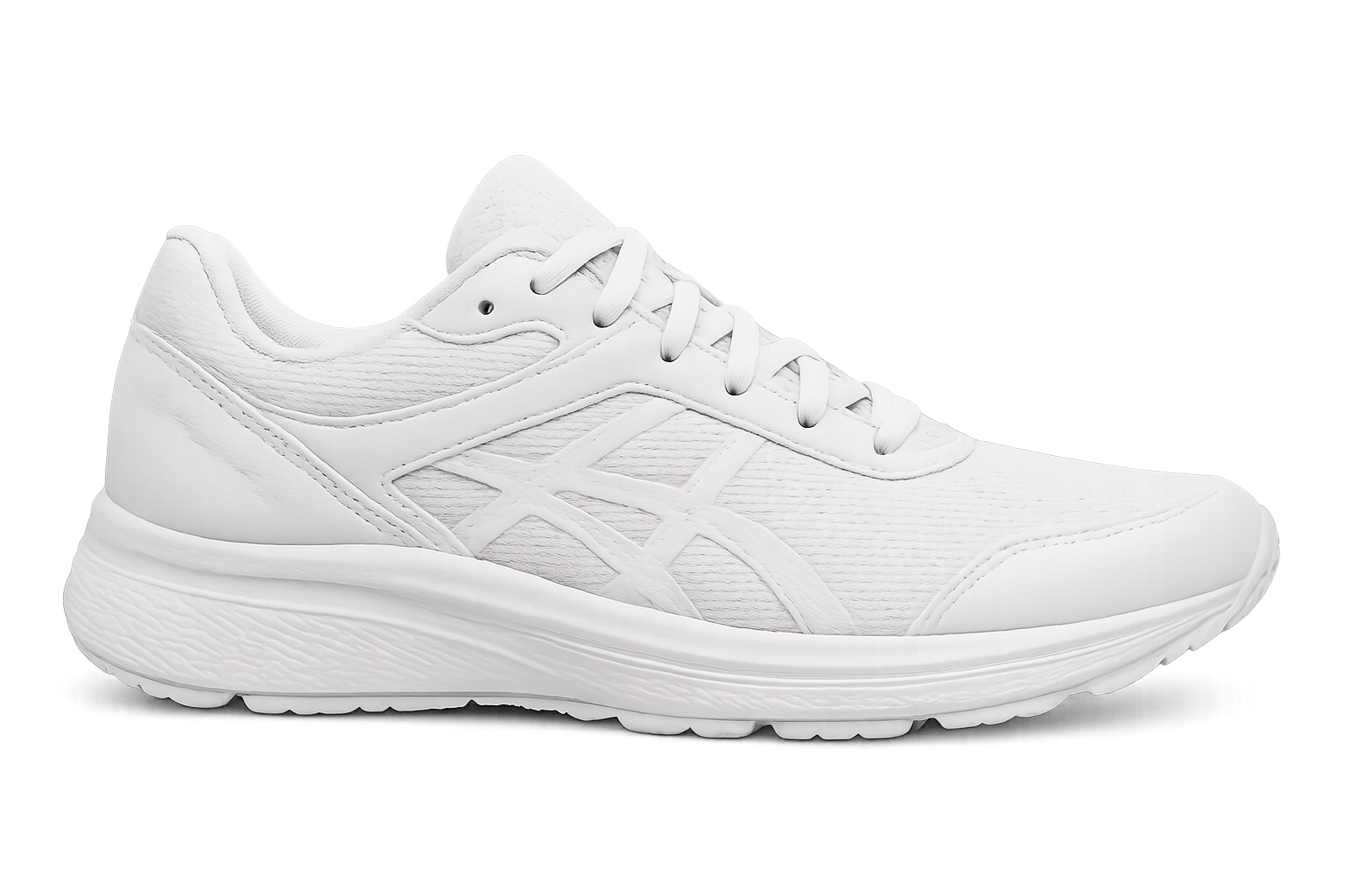 Perfil lateral de zapatilla blanca para correr sobre fondo transparente