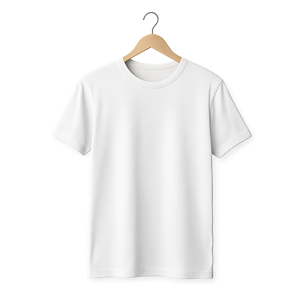 Mockup de camiseta blanca en percha PNG — plantilla de ropa para branding de moda Mockup de camiseta blanca en percha sobre fondo transparente