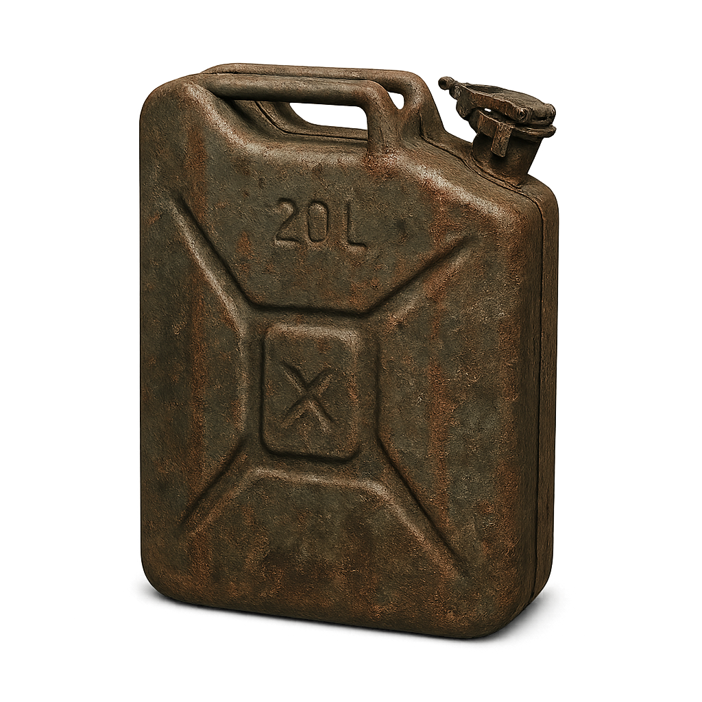 Worn and rusty gasoline canister isolated on transparent background