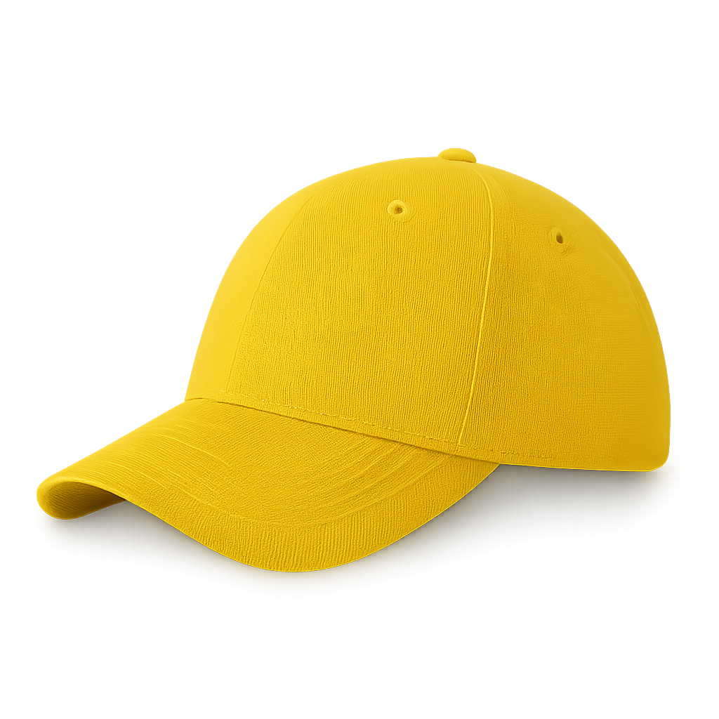 Yellow baseball cap mockup side view on transparent background