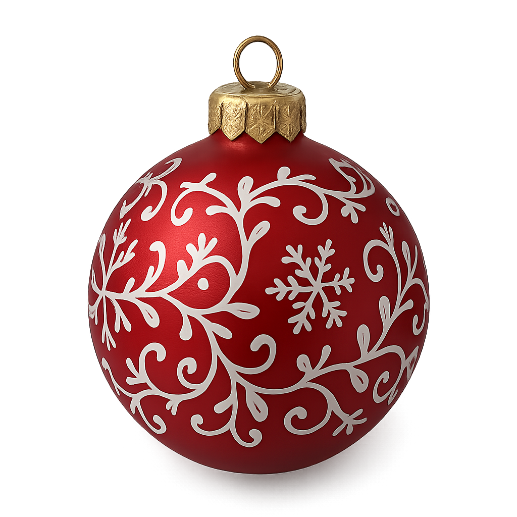 Red Christmas tree ornament ball with golden decorative patterns