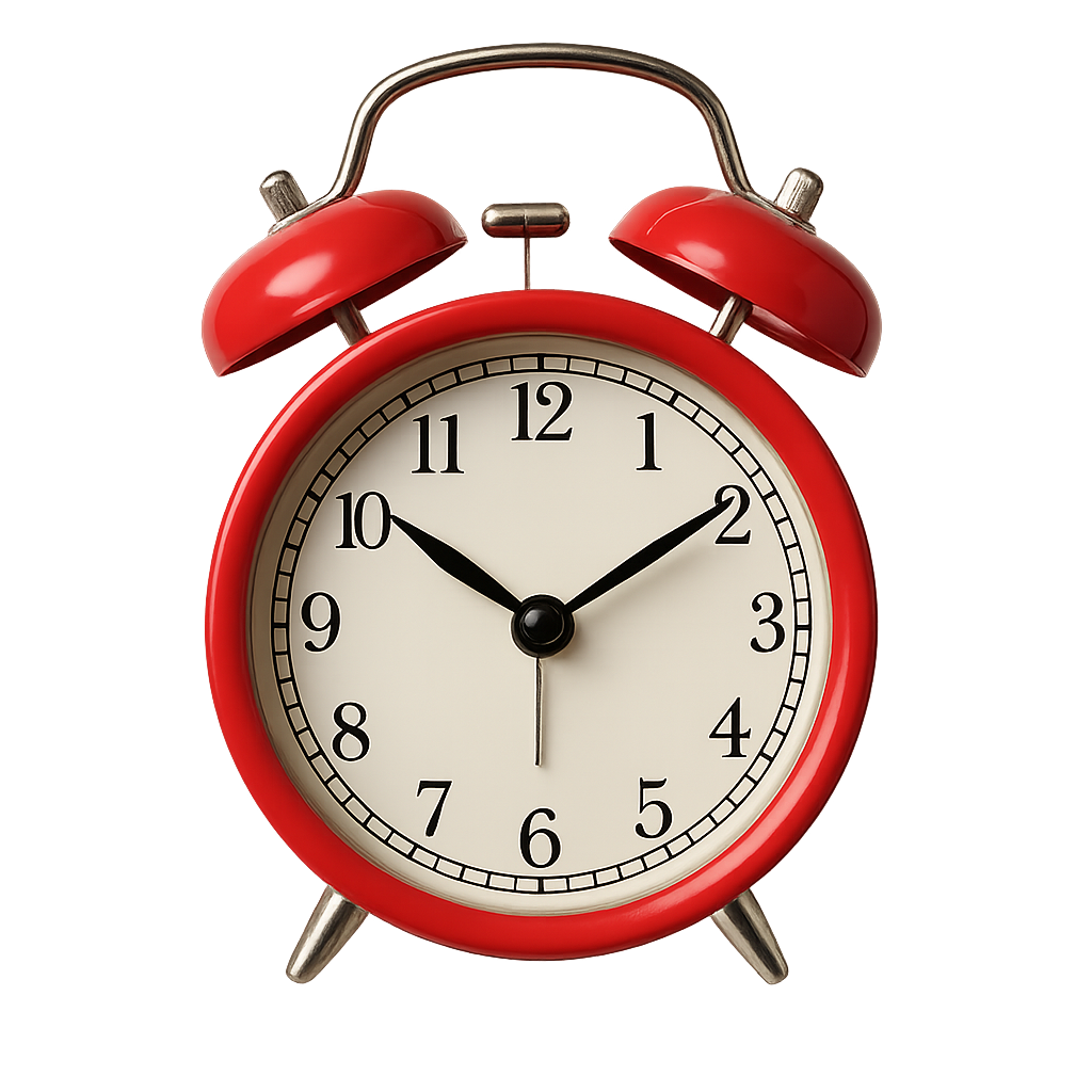 Red classic alarm clock isolated on transparent background