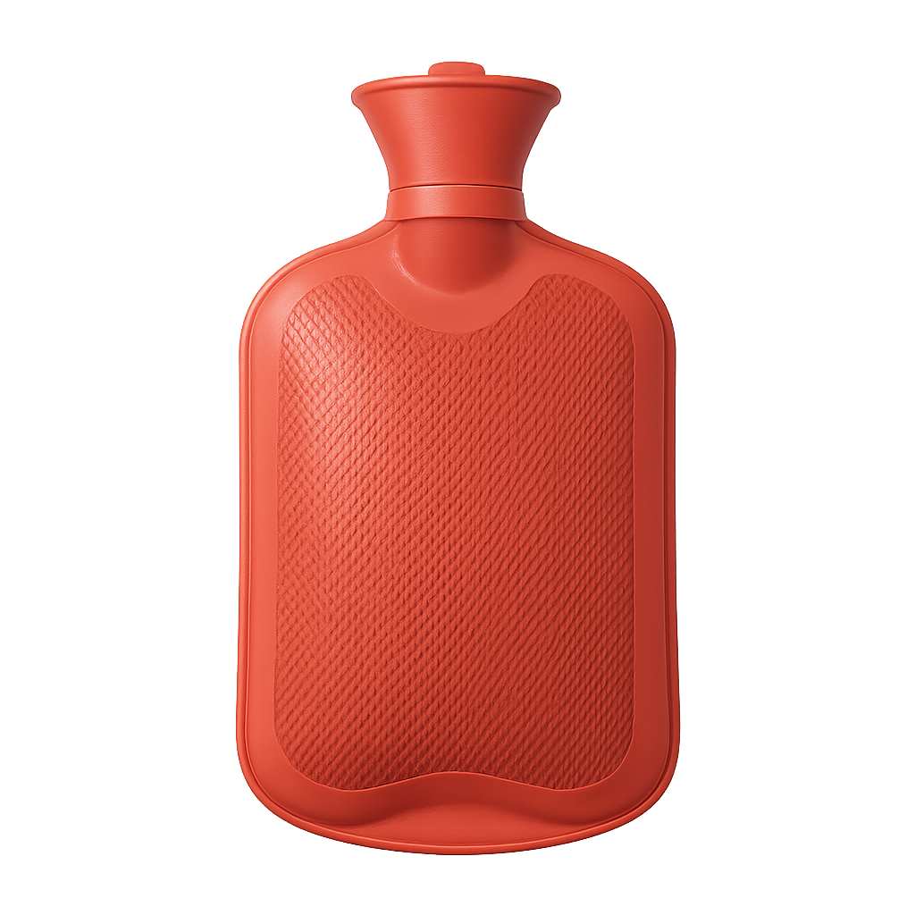 Classic red hot water bottle isolated on transparent background