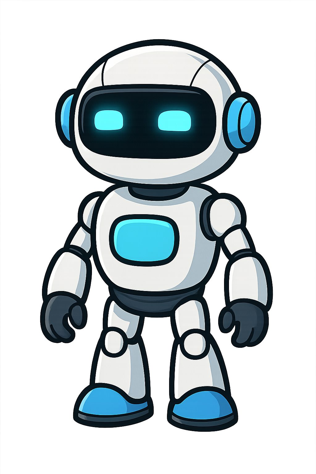 Cute cartoon-style robot character on transparent background