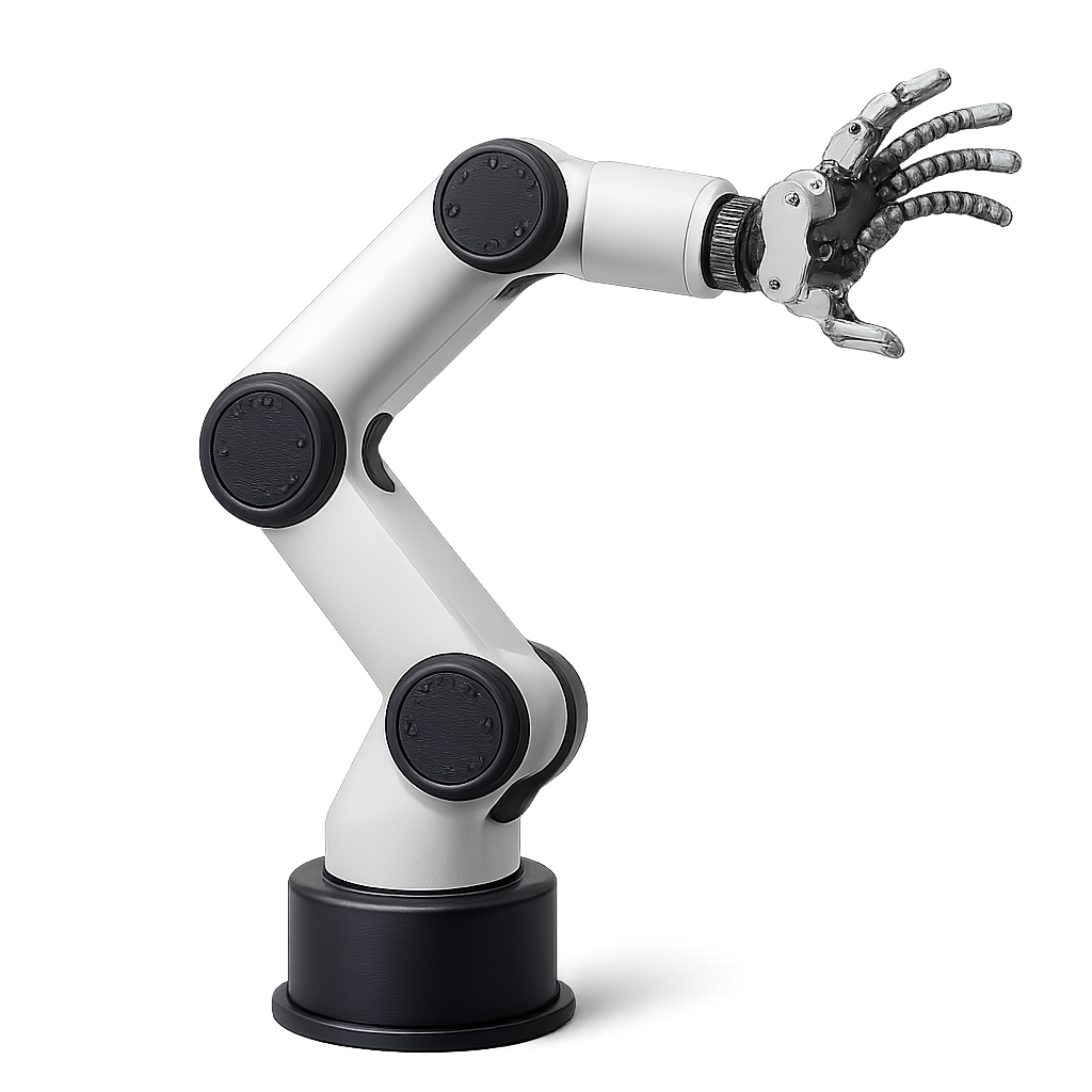 Tampilan atas lengan robotik di latar belakang transparan